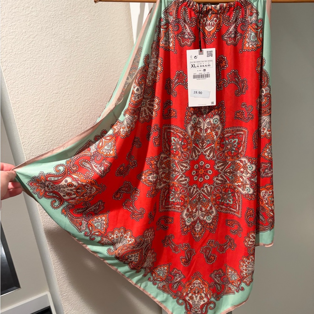 NWT Zara Red Paisley Tank Top with Mint Trim Sz XL